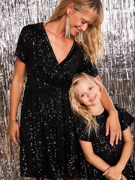 Meisjesjurk met pailletten kerst capsule moeder-dochter zwart - vertbaudet enfant 