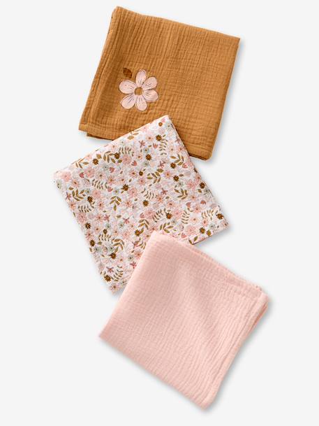Set van 3 luiers van katoenen gaas FLORA karamel - vertbaudet enfant 