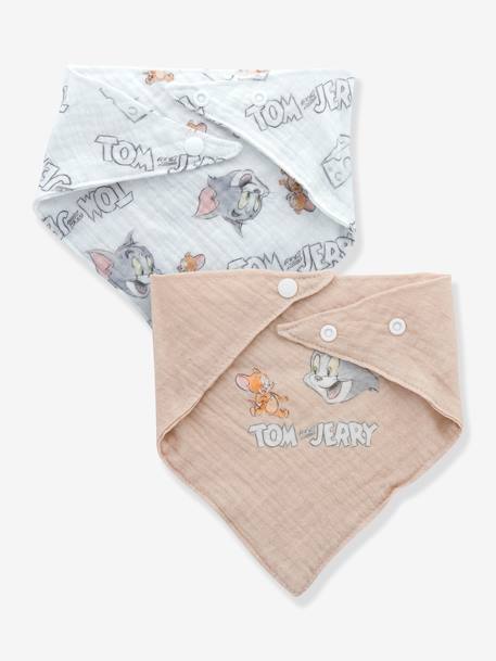 Set van 2 bandanaslabbetjes voor baby's Tom en Jerry LONEY TUNES van katoenen hydrofiel beige - vertbaudet enfant 