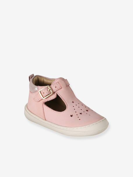 Zacht lederen sandalen voor baby's die kruipen goud+rozen - vertbaudet enfant 