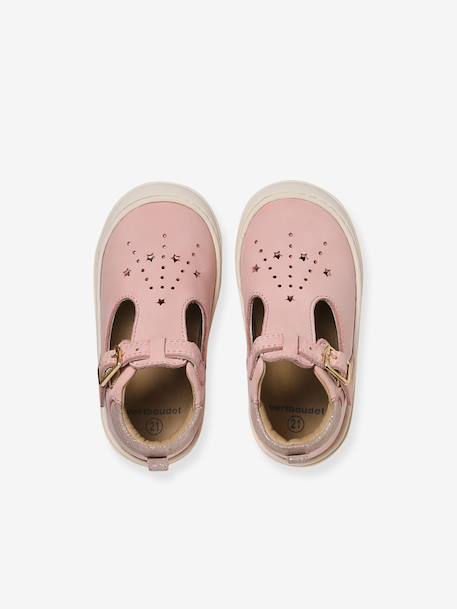 Zacht lederen sandalen voor baby's die kruipen goud+rozen - vertbaudet enfant 