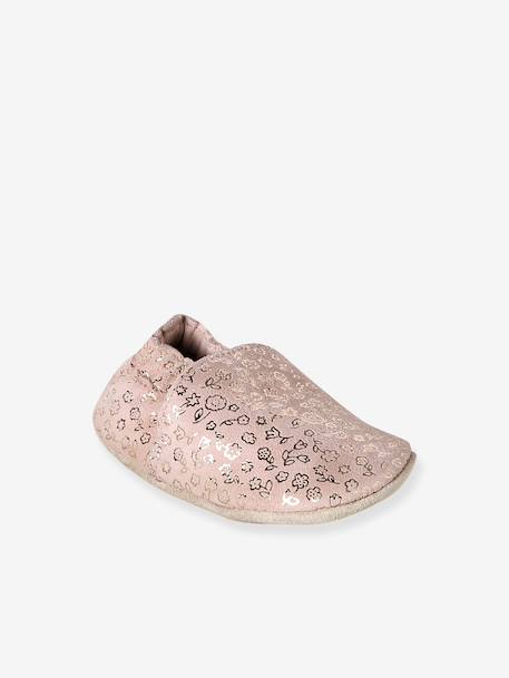 Elastische leren babyschoentjes in soepel leer goud+nachtblauw+oudroze+roze (poederkleur)+roze, bedrukt+veel roze+wit, bedrukt - vertbaudet enfant 