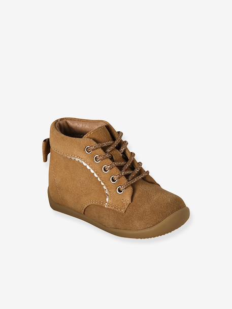 Soepele leren laarsjes voor baby's eerste stapjes 6509+iriserend beige+kameel - vertbaudet enfant 