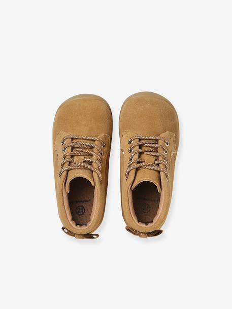 Soepele leren laarsjes voor baby's eerste stapjes 6509+iriserend beige+kameel - vertbaudet enfant 