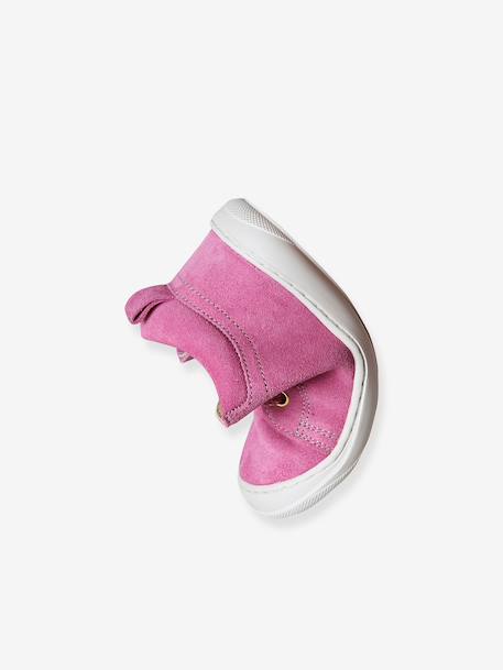 Baby eerste stapjes, veterschoenen van soepel leer bruin+donkerbruin+fuchsia+goudgeel+rozen - vertbaudet enfant 