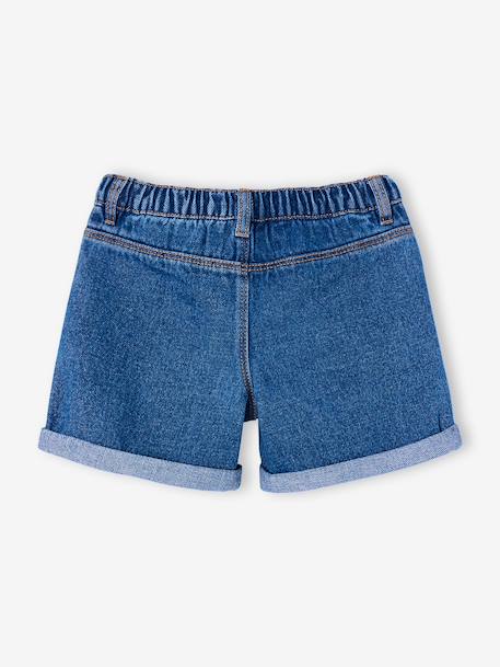 Meisjesshort van jeanstof Basics lichtblauw+middenblauw+ongewassen denim - vertbaudet enfant 