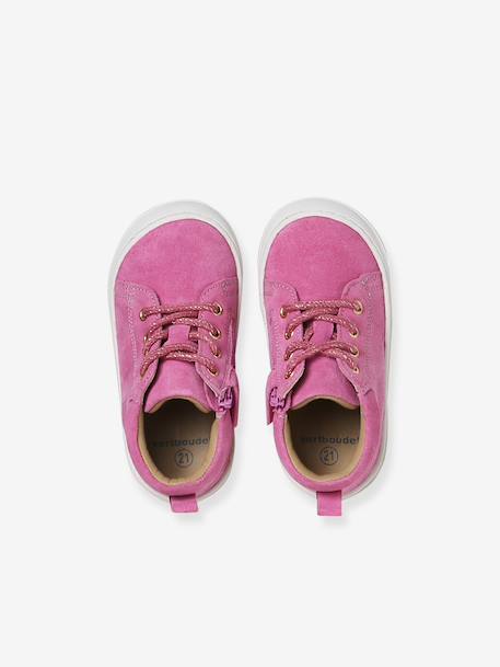 Baby eerste stapjes, veterschoenen van soepel leer bruin+donkerbruin+fuchsia+goudgeel+rozen - vertbaudet enfant 