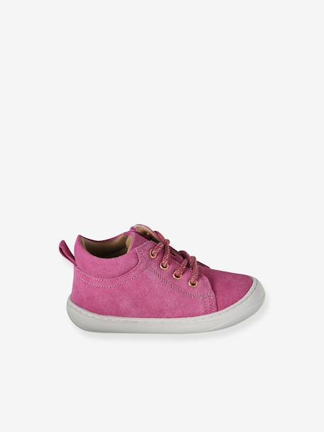 Baby eerste stapjes, veterschoenen van soepel leer bruin+donkerbruin+fuchsia+goudgeel+rozen - vertbaudet enfant 