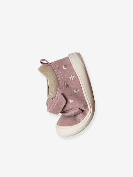 Zachte lederen baby-slofjes voor de eerste stapjes beige, bedrukt+blauw, bedrukt+brons+goud+groen, bedrukt+oudroze+roze (poederkleur)+roze, bedrukt+rozen+turquoiseblauw+veel roze+zachtpaars - vertbaudet enfant 