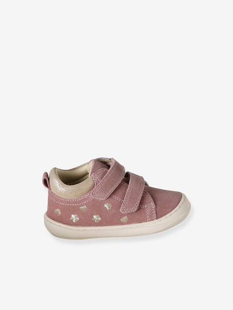 Zachte lederen baby-slofjes voor de eerste stapjes beige, bedrukt+blauw, bedrukt+brons+goud+groen, bedrukt+oudroze+roze (poederkleur)+roze, bedrukt+rozen+turquoiseblauw+veel roze+zachtpaars - vertbaudet enfant 