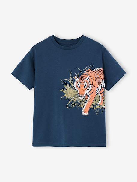 T-shirt voor jongens met een speels motief blauwgroen+oceaanblauw+rozenhout - vertbaudet enfant 