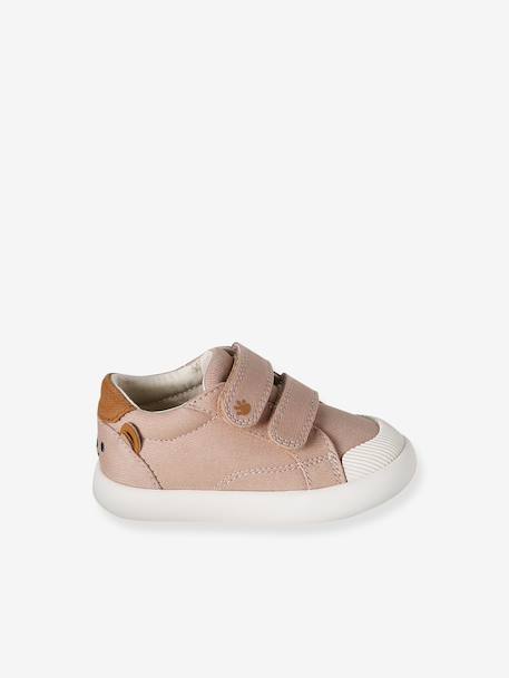 Stoffen sneakers met klittenband babyjongen beige, bedrukt+donkerbruin - vertbaudet enfant 