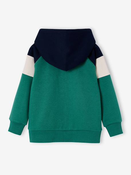 Sweater met rits jongen met capuchon coloblock bordeauxrood+gemêleerd grijs+groen+middenblauw+okergeel - vertbaudet enfant 