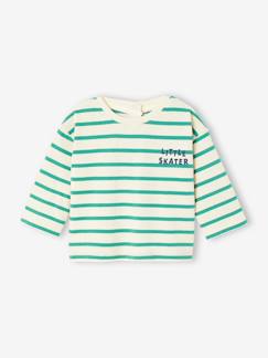 -Gestroomd T-shirt met drukknoopjes op de rug voor baby's in biologisch katoen 