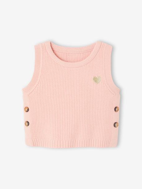 Mouwloze trui baby ecru+marineblauw+roze (poederkleur) - vertbaudet enfant 