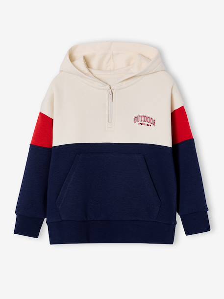 sweater  met capuchon voor jongens met colourblocking bordeauxrood+rood - vertbaudet enfant 