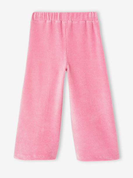 Wijde, fluwelen broek voor meisjes antraciet+bruin+chocoladebruin+ecru+grijsblauw+kaki+pruim+rozen+zachtpaars - vertbaudet enfant 