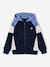 Sweater met rits jongen met capuchon coloblock bordeauxrood+gemêleerd grijs+groen+middenblauw+okergeel - vertbaudet enfant 