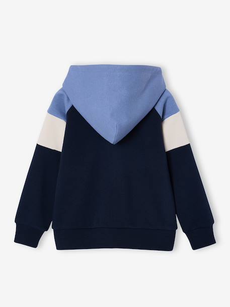 Sweater met rits jongen met capuchon coloblock bordeauxrood+gemêleerd grijs+groen+middenblauw+okergeel - vertbaudet enfant 