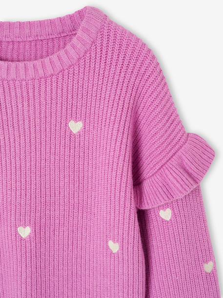Trui met ruches aan de mouwen meisjes ecru+rood+zachtpaars - vertbaudet enfant 