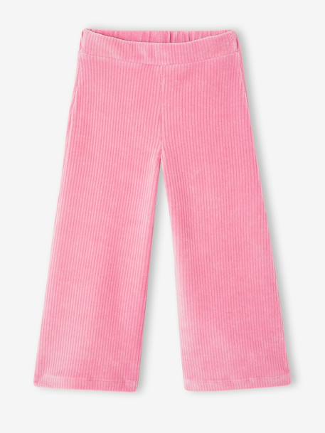 Wijde, fluwelen broek voor meisjes antraciet+bruin+chocoladebruin+ecru+grijsblauw+kaki+pruim+rozen+zachtpaars - vertbaudet enfant 