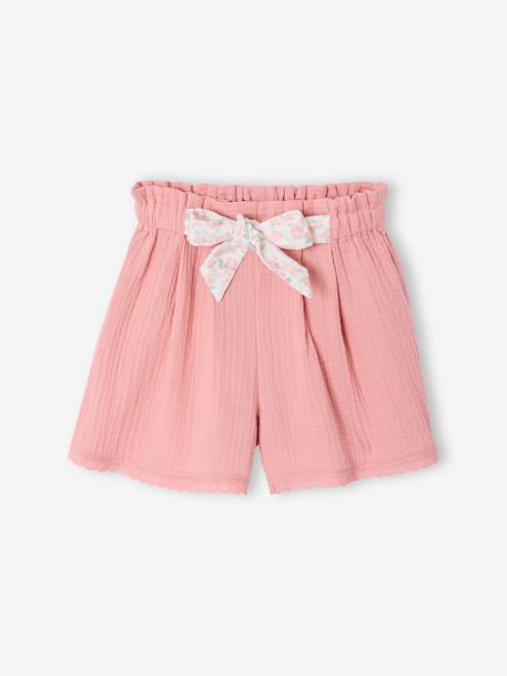 Meisjesshort van katoengaas lichtblauw+rouge - vertbaudet enfant 