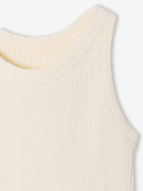 Meisjessweater in ribstof beige+blauw, gestreept+ecru+saliegroen - vertbaudet enfant 