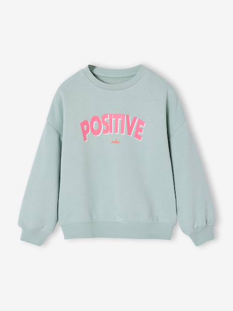Sweater voor meisjes met positieve boodschap blauwgroen+lichtroze - vertbaudet enfant 