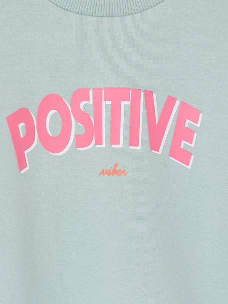 Sweater voor meisjes met positieve boodschap blauwgroen+lichtroze - vertbaudet enfant 