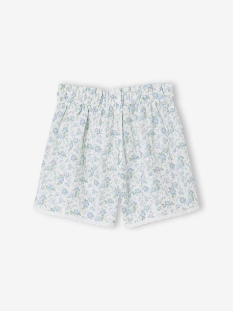 Meisjesshort van katoengaas lichtblauw+rouge - vertbaudet enfant 