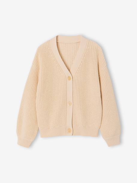 Meisjesvestje van kabeltricot rozen+vanille - vertbaudet enfant 