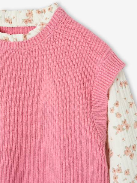 Trui 2 in 1 meisjesmouwen grijsblauw+rozen - vertbaudet enfant 