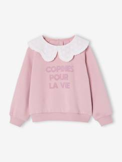 -Sweater met kraag van Engels borduurwerk voor meisjes met flockprint en fluwelen boodschap
