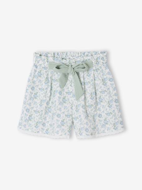 Meisjesshort van katoengaas lichtblauw+rouge - vertbaudet enfant 