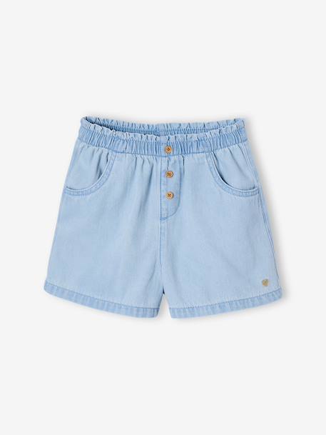 Lichtgewicht denim meisjesshort die gemakkelijk aan te trekken is gebleekt denim+stone - vertbaudet enfant 