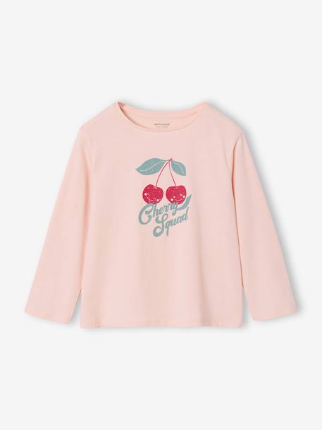 T-shirt BASICS met lange mouwen voor meisjes ecru+lichtroze - vertbaudet enfant 