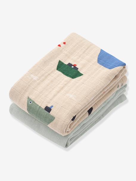 Set van 2 bedrukte luiers Lewis- LIEWOOD ecru+rozen+zandbeige - vertbaudet enfant 