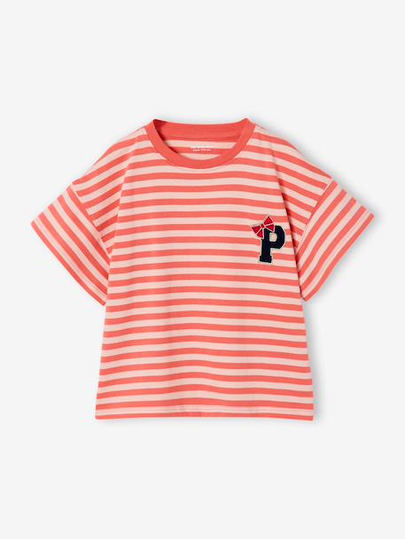 T-shirt voor meisjes met print koraal+marineblauw - vertbaudet enfant 