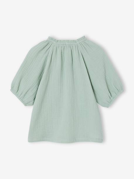 Blouse voor meisjes van katoengaas ecru+saliegroen+vanille - vertbaudet enfant 