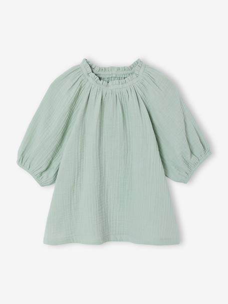 Blouse voor meisjes van katoengaas ecru+saliegroen+vanille - vertbaudet enfant 