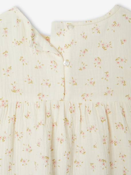 Bedrukte blouse voor meisjes van katoenen gaas ecru - vertbaudet enfant 