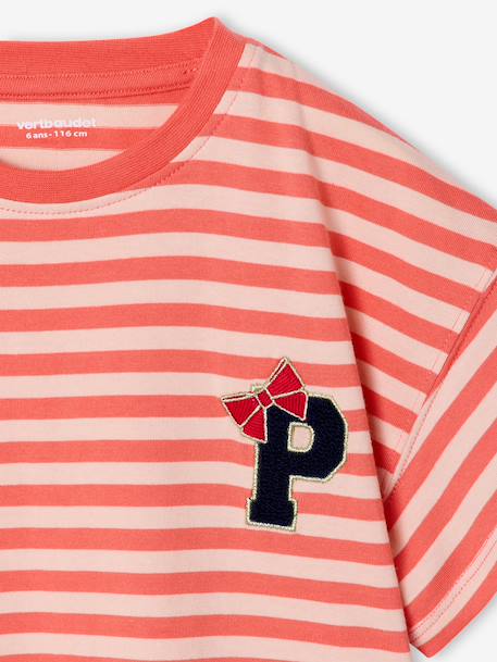 T-shirt voor meisjes met print koraal+marineblauw - vertbaudet enfant 
