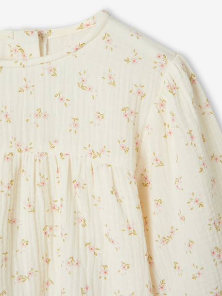 Bedrukte blouse voor meisjes van katoenen gaas ecru - vertbaudet enfant 