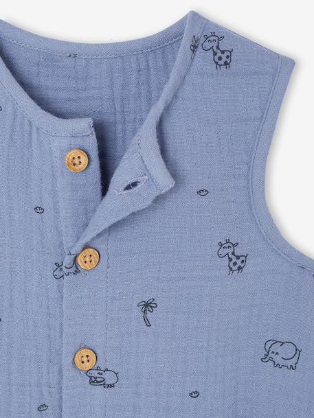 Boxpakje van katoengaas blauw+ecru+saliegroen - vertbaudet enfant 