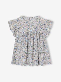 -Gebloemde meisjesblouse met korte mouwen en ruches