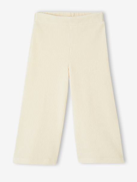 Wijde, fluwelen broek voor meisjes antraciet+bruin+chocoladebruin+ecru+grijsblauw+kaki+pruim+rozen+zachtpaars - vertbaudet enfant 