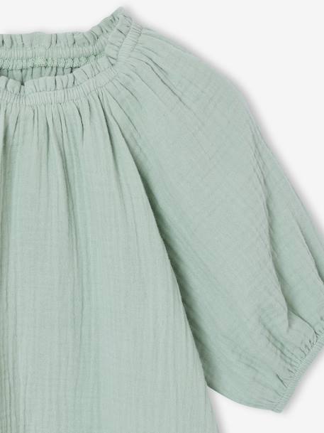 Blouse voor meisjes van katoengaas ecru+saliegroen+vanille - vertbaudet enfant 