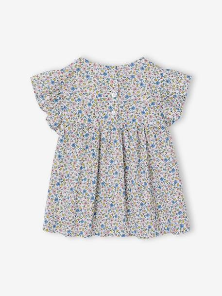 Gebloemde meisjesblouse met korte mouwen en ruches rood, geruit+wit, bedrukt - vertbaudet enfant 