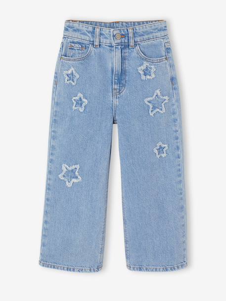 Wijde jeans voor meisjes met sterren denimgrijs+lichtblauw - vertbaudet enfant 