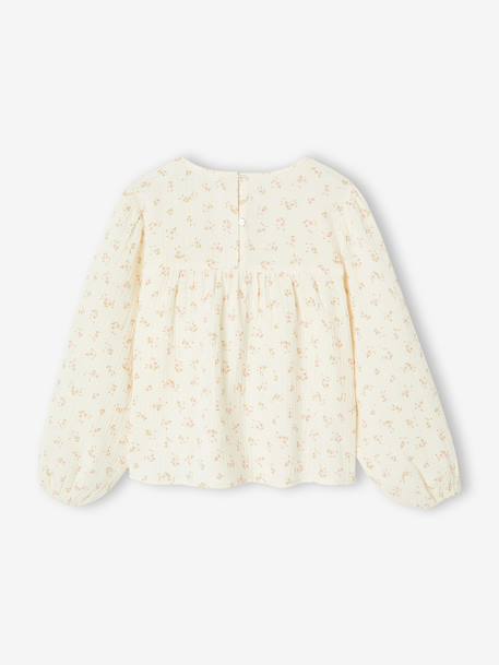 Bedrukte blouse voor meisjes van katoenen gaas ecru - vertbaudet enfant 